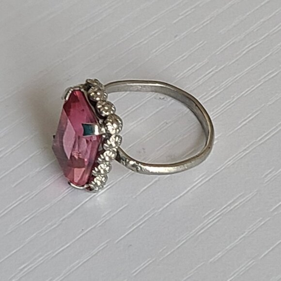 Vintage Boho Antique Sterling Silver Rectangle Pink Topaz Crystal Ring 6 - Picture 11 of 14